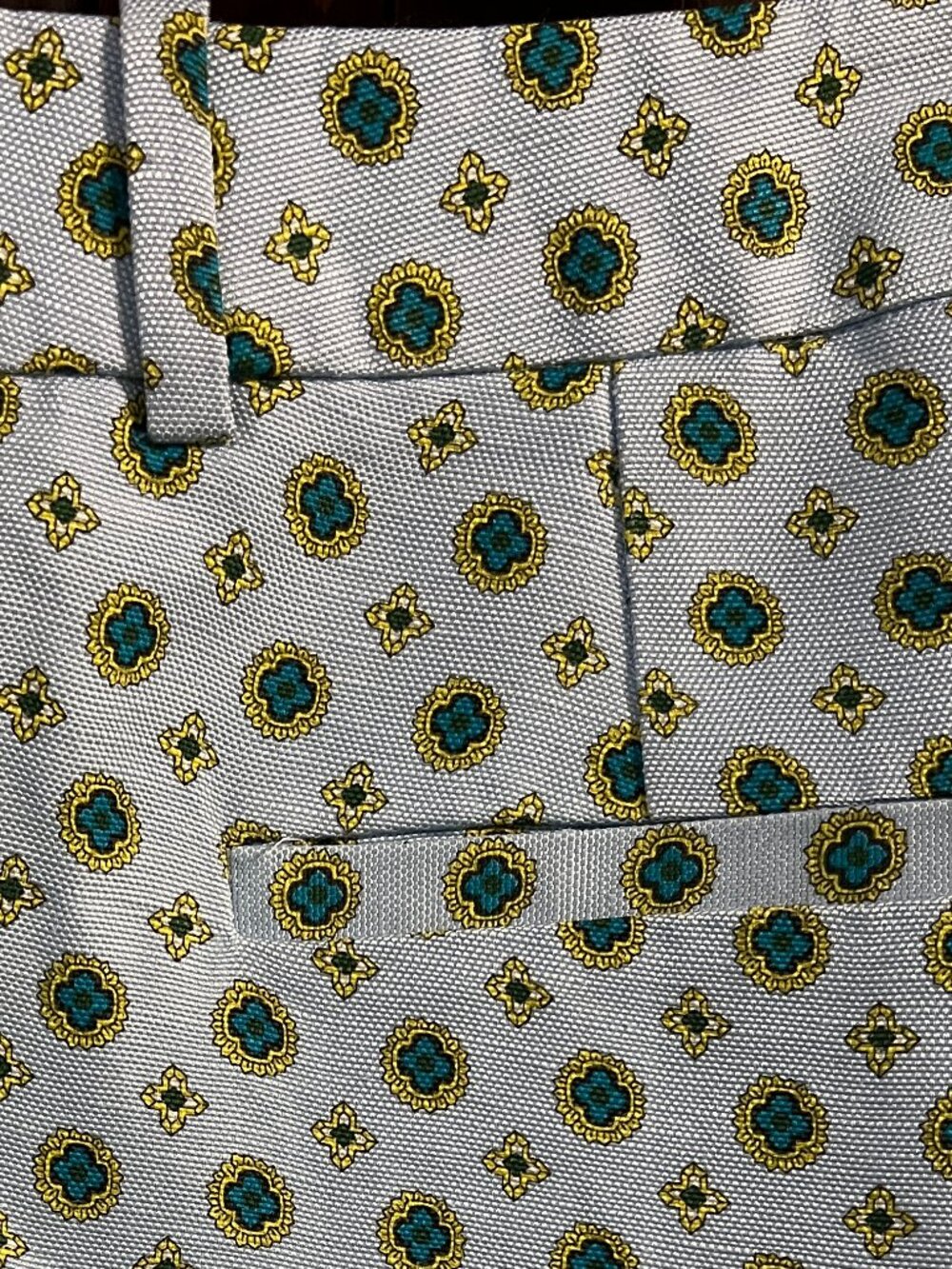 J CREW COLLECTION SILK & LINEN FOULARD PRINT PANTS PALE SKY BLUE